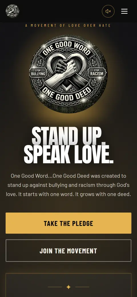 Screenshot of the ogwogd.org home page on a phone, with Take the Pledge and Join the Movement buttons.