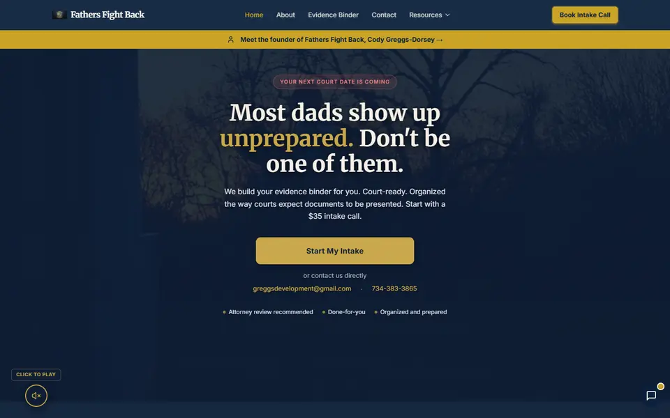 Fathers Fight Back website on a laptop