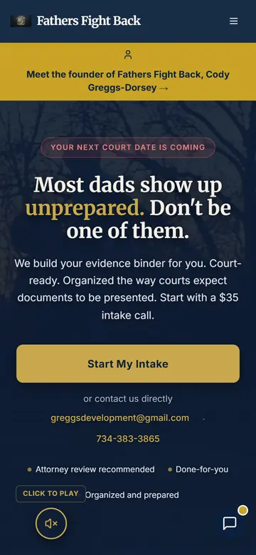 Fathers Fight Back website on a phone