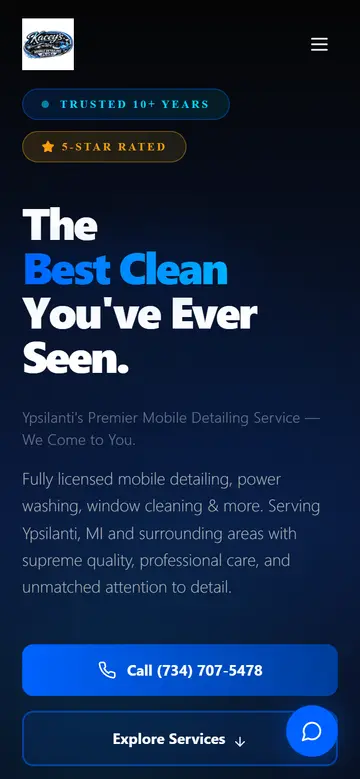Kacey's Detailing website on a phone
