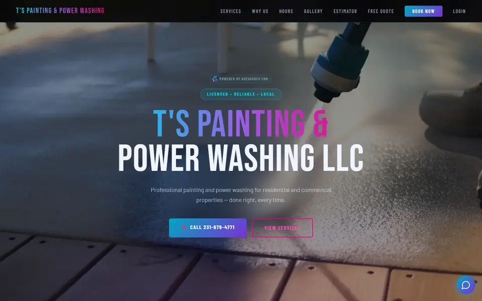 T's Painting & Power Washing website on a laptop