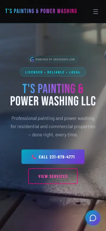 T's Painting & Power Washing website on a phone